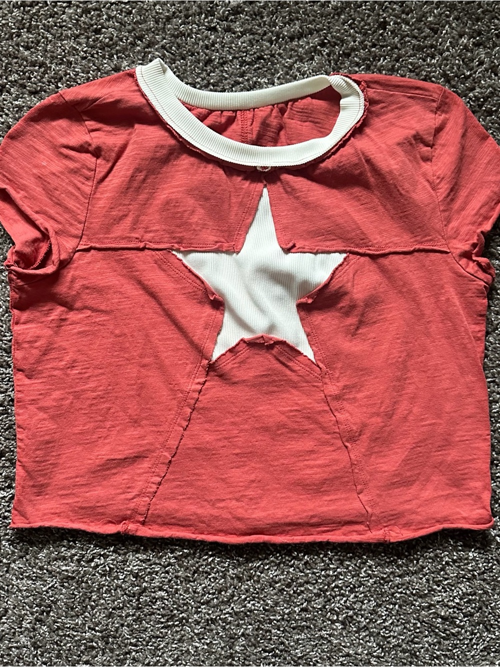 SHEIN Star Patch Cropped Baby Tee Ringer Top M - Picture 2 of 6